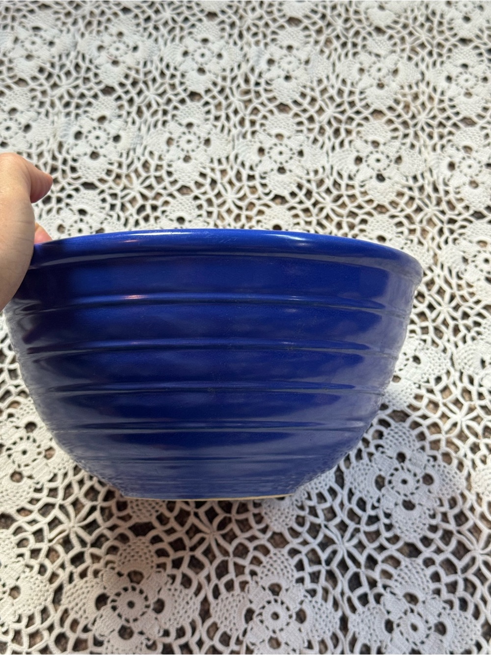 Vintage Blue Ceramic Mixing Bowl - Deep Cobalt Finish
